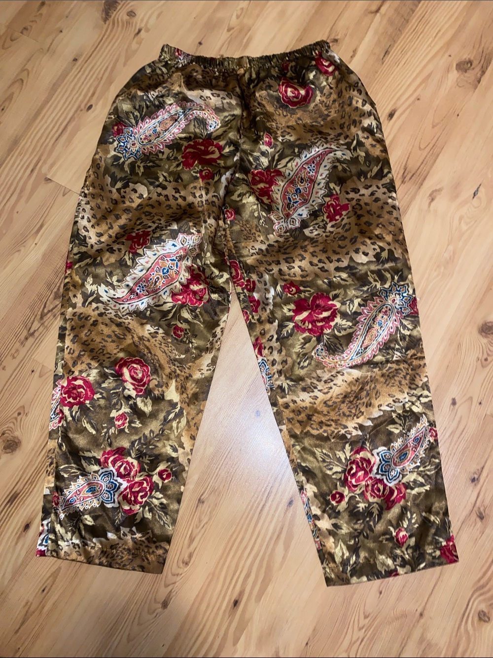 Gold Satin Paisley & Rose Print Lounge Pants